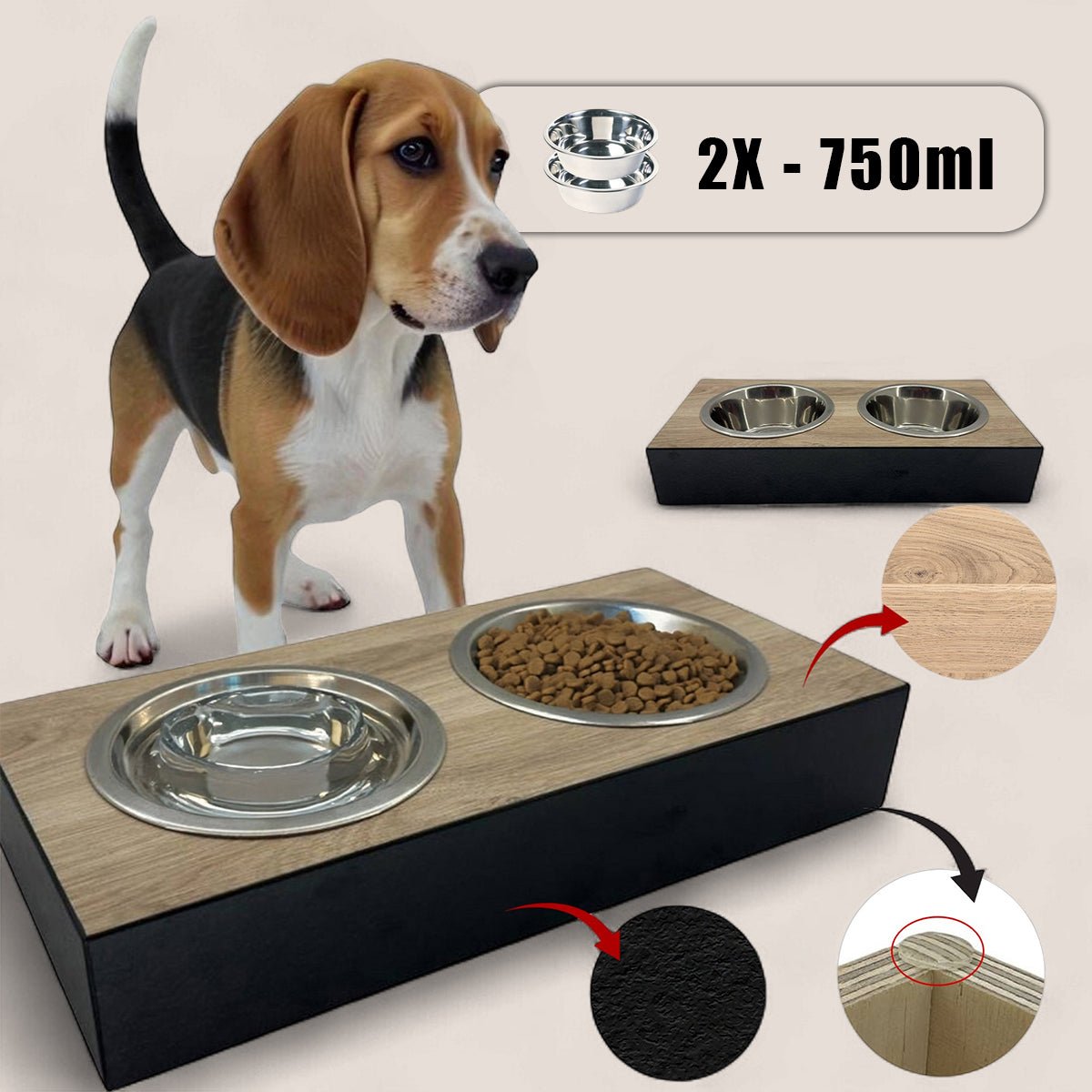 Pet Bowl – Plywood with Egger Coating: Natural Halifax Oak | Black 