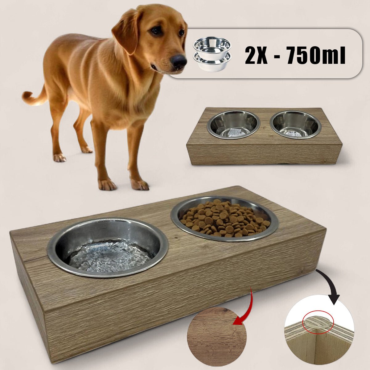 Pet Bowl – Plywood with Egger Coating: Natural Halifax Oak