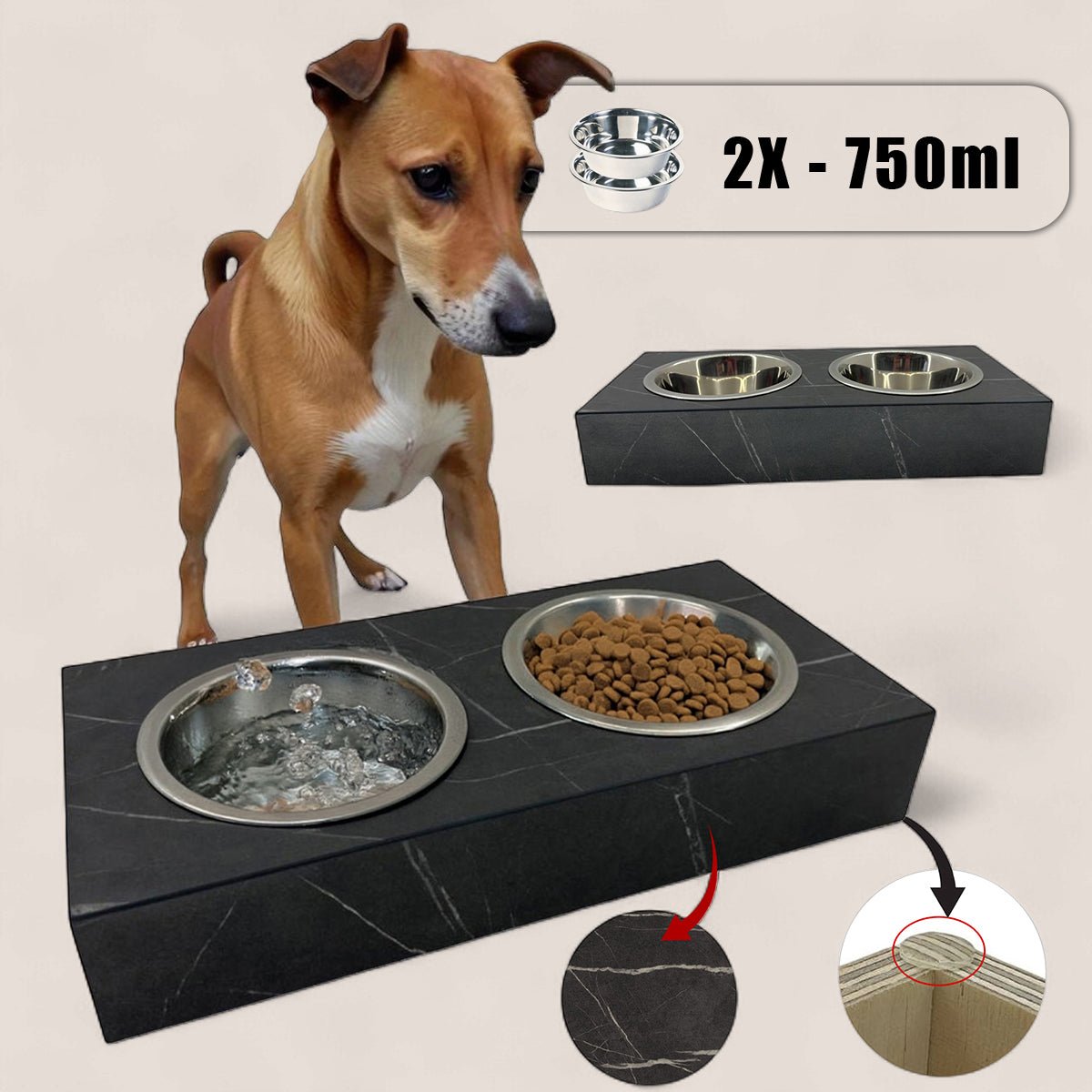 Pet Bowl – Plywood with Egger Coating: Black Pietra Grigia