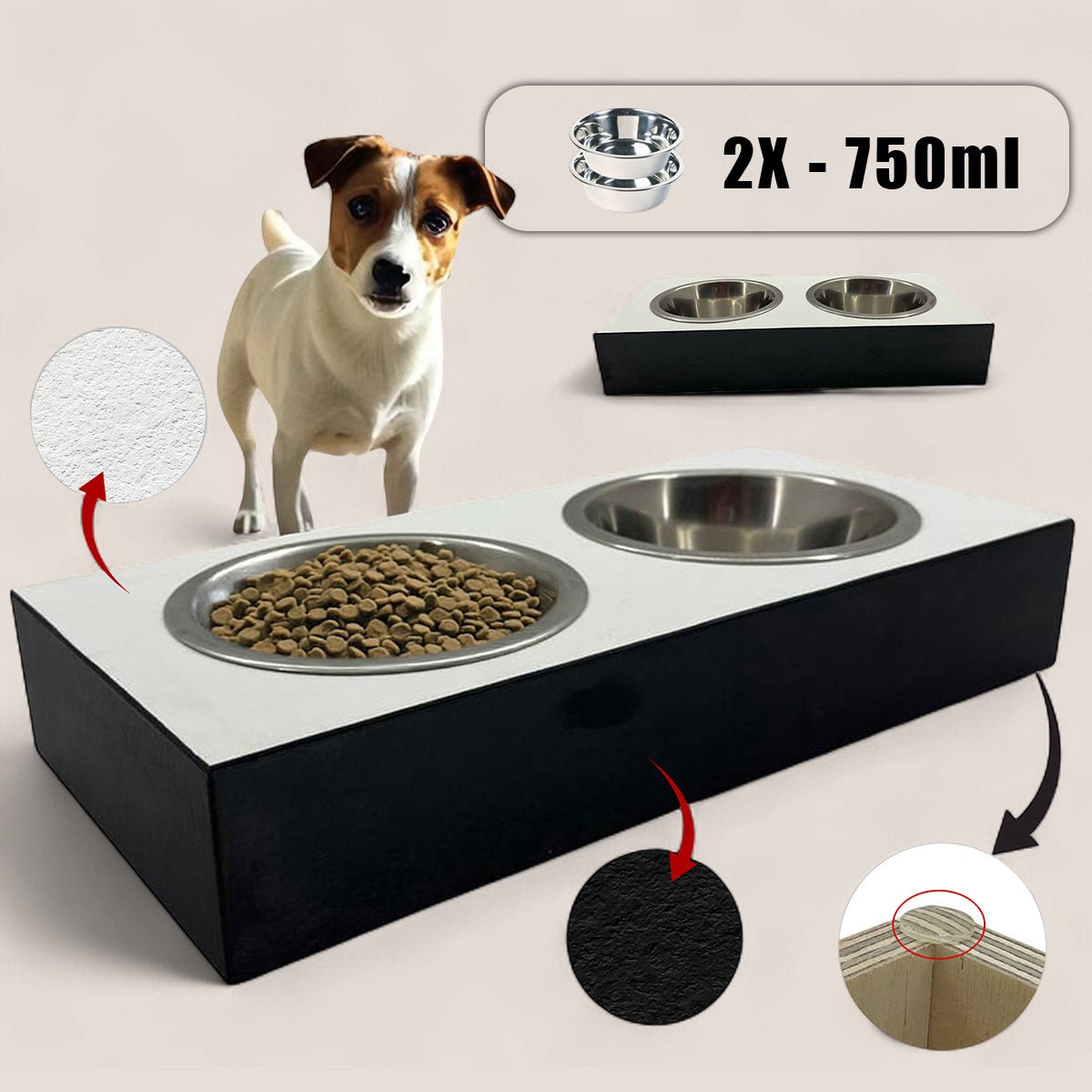 Pet Bowl – Plywood with Egger Coating: White | Black