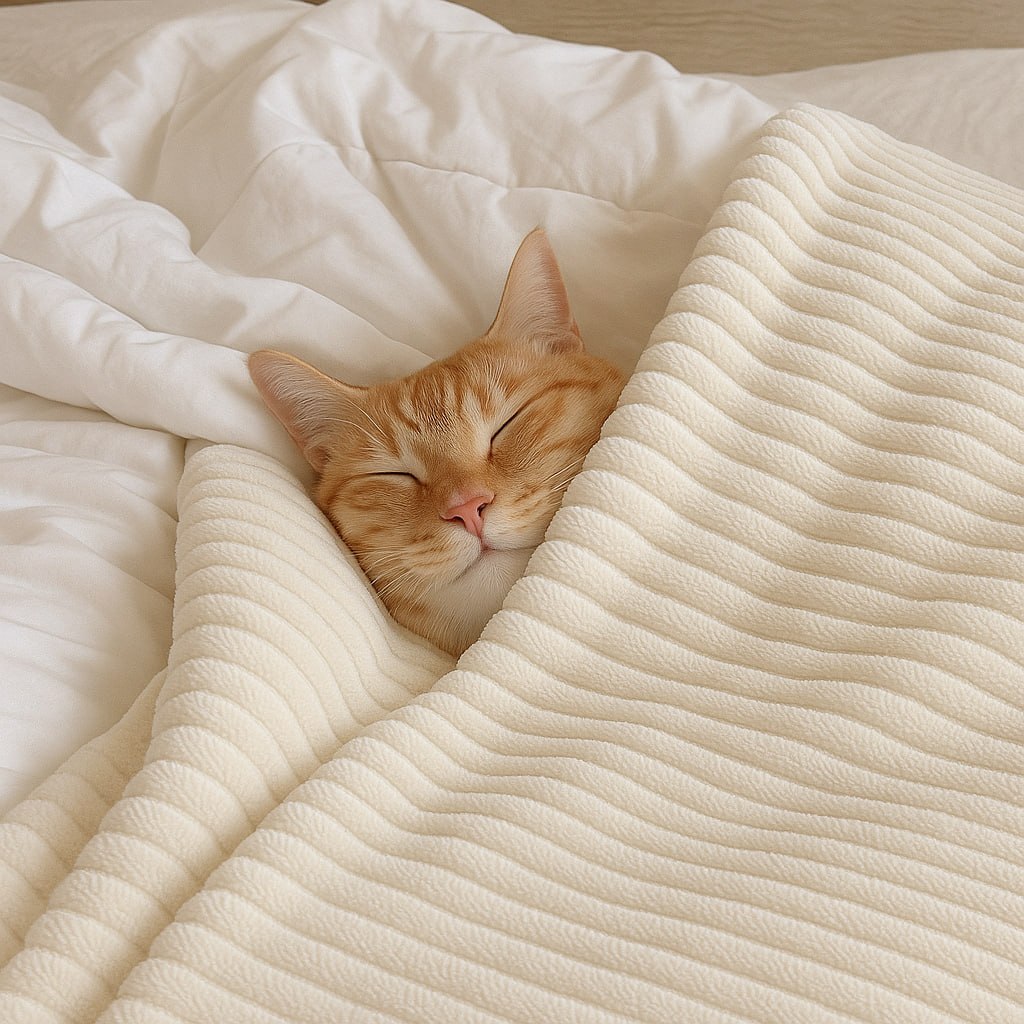 Cat under blanket banner
